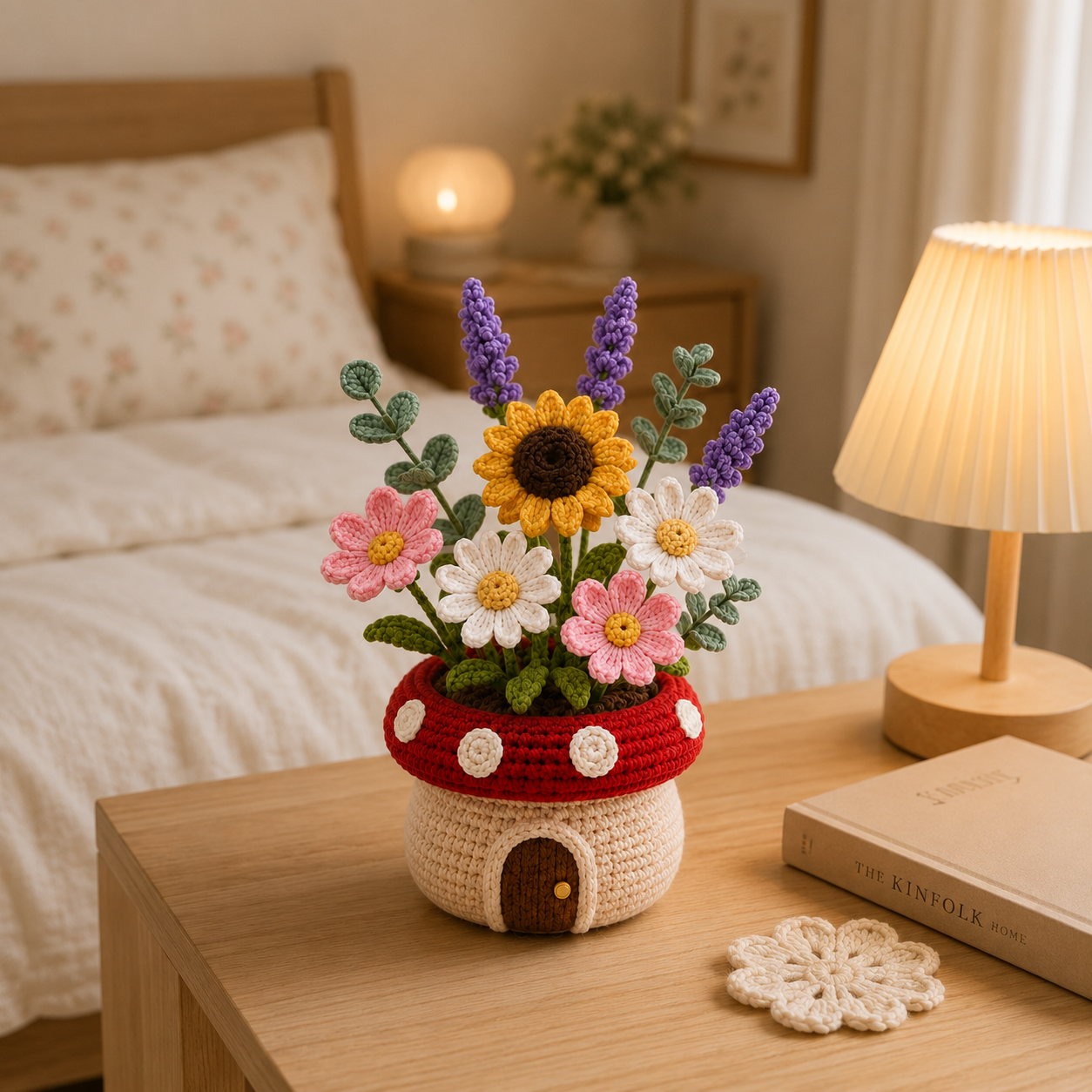 Handmade Crochet Mushroom Flower Pot - Unique Knotted Decor