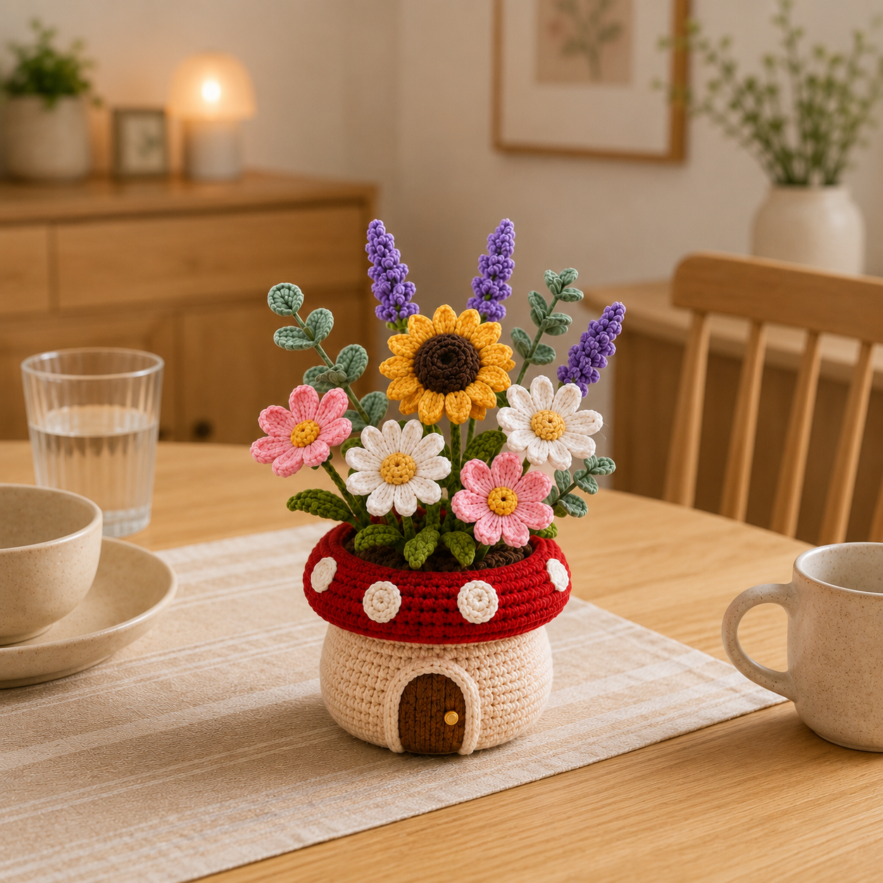 Handmade Crochet Mushroom Flower Pot - Unique Knotted Decor