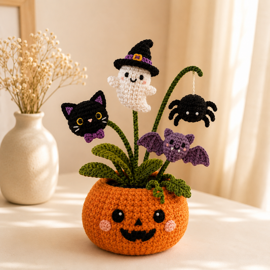 Handmade Crochet Halloween Pumpkin Pot Decor