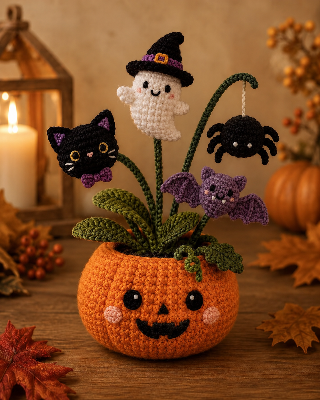 Handmade Crochet Halloween Pumpkin Pot Decor