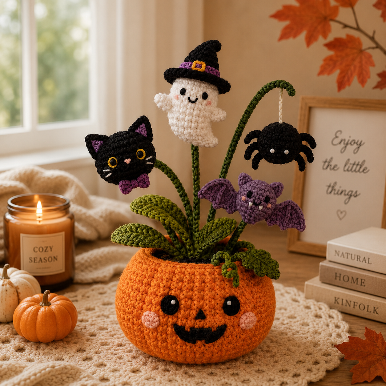 Handmade Crochet Halloween Pumpkin Pot Decor