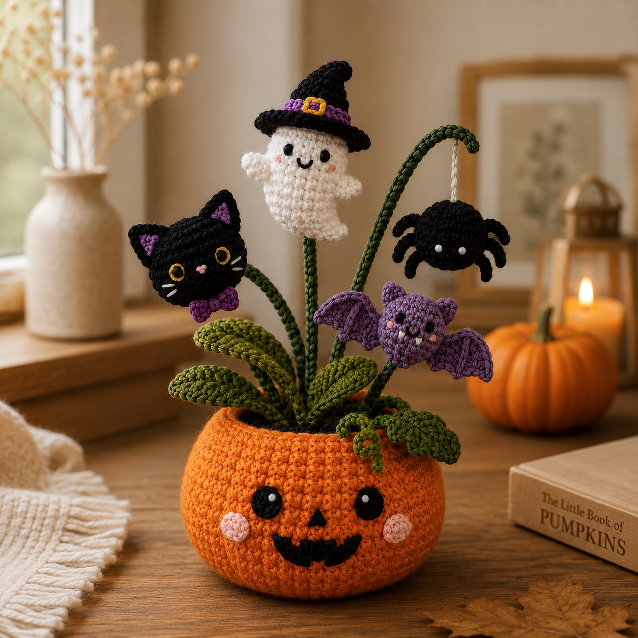 Handmade Crochet Halloween Pumpkin Pot Decor