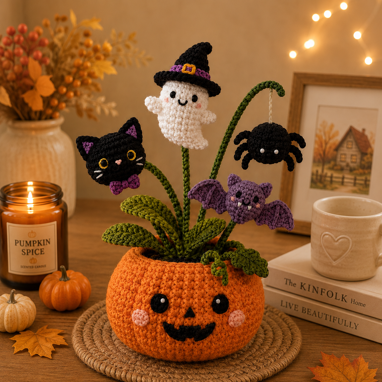 Handmade Crochet Halloween Pumpkin Pot Decor