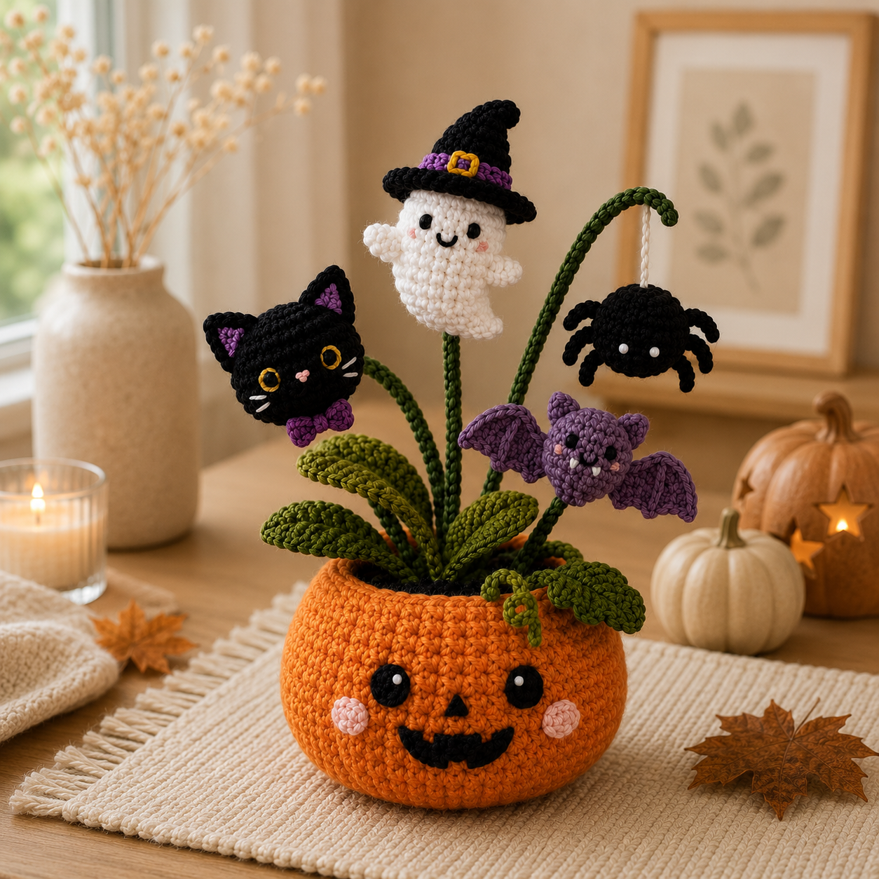 Handmade Crochet Halloween Pumpkin Pot Decor