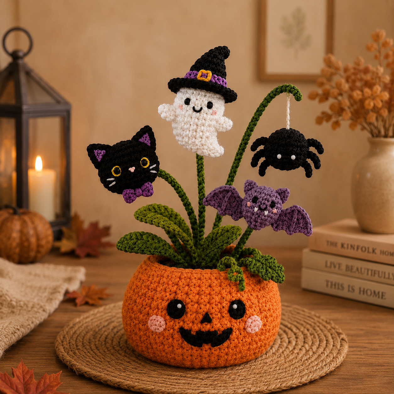 Handmade Crochet Halloween Pumpkin Pot Decor