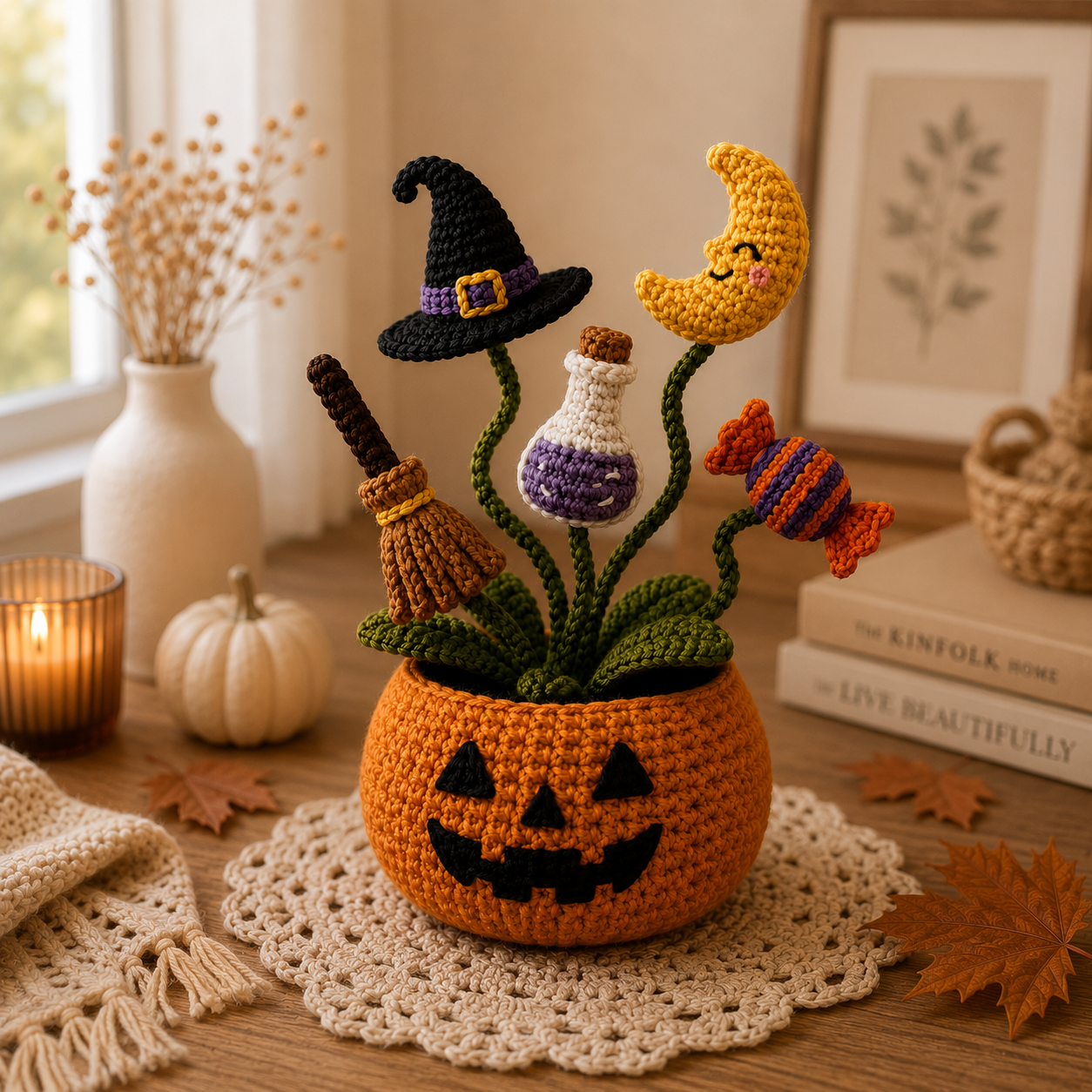 Handmade Crochet Halloween Pumpkin Pot Decor