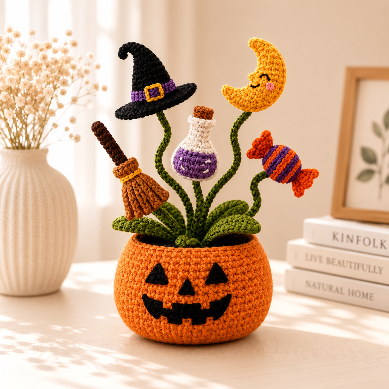 Handmade Crochet Halloween Pumpkin Pot Decor