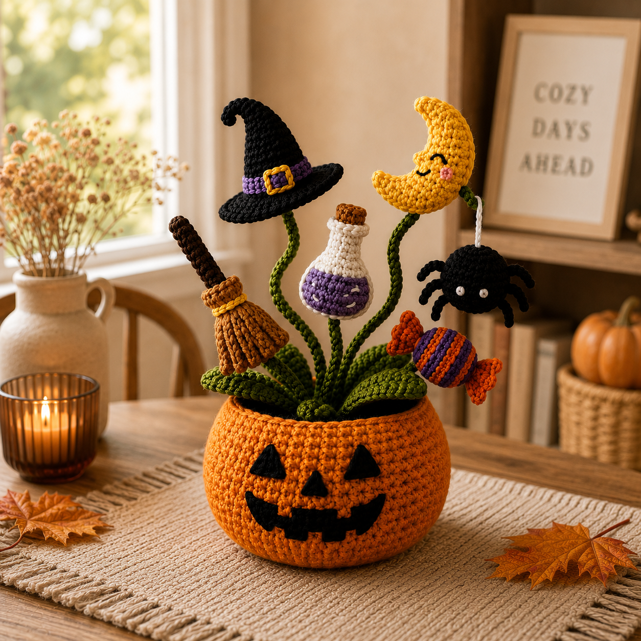 Handmade Crochet Halloween Pumpkin Pot Decor