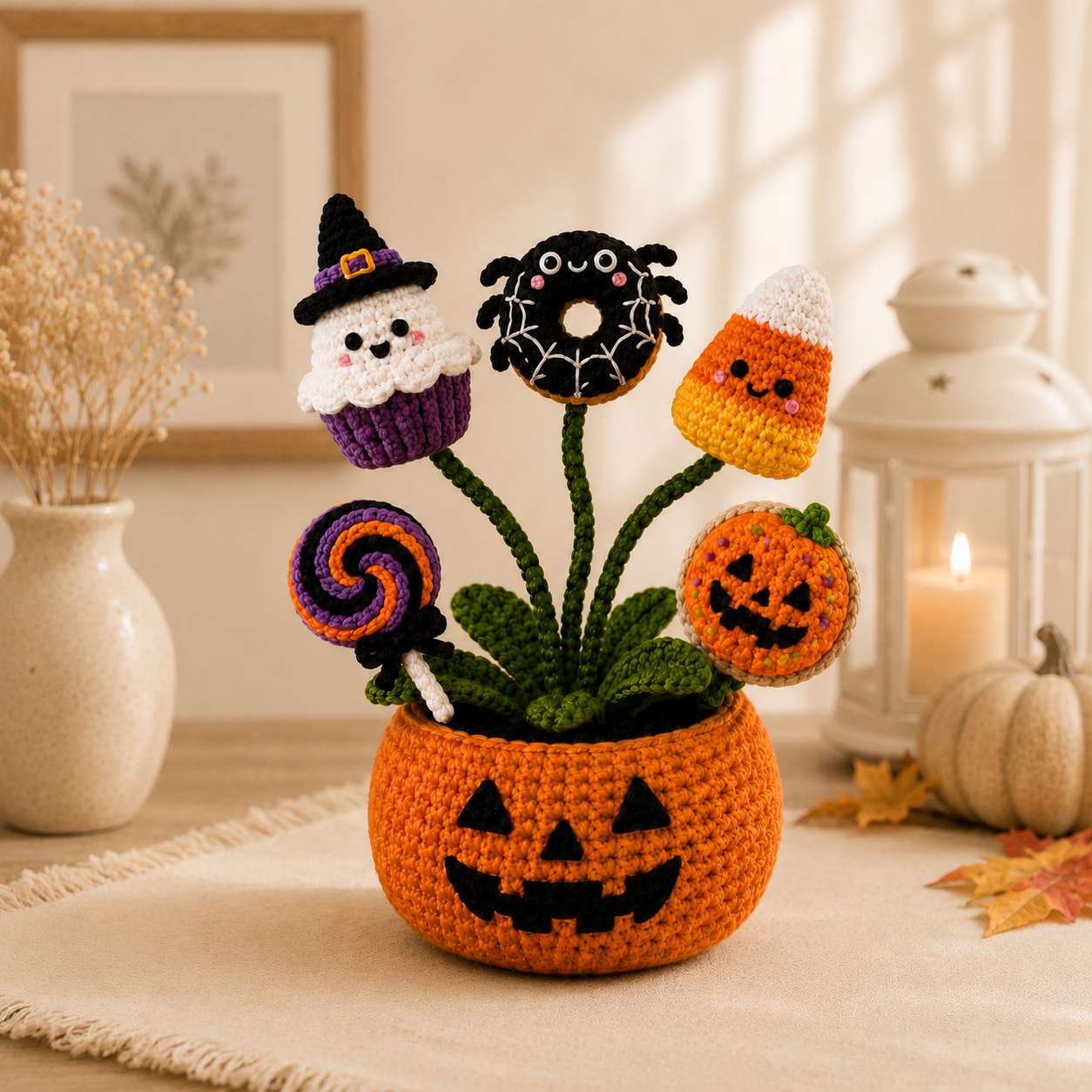Handmade Crochet Halloween Treats Pumpkin Pot