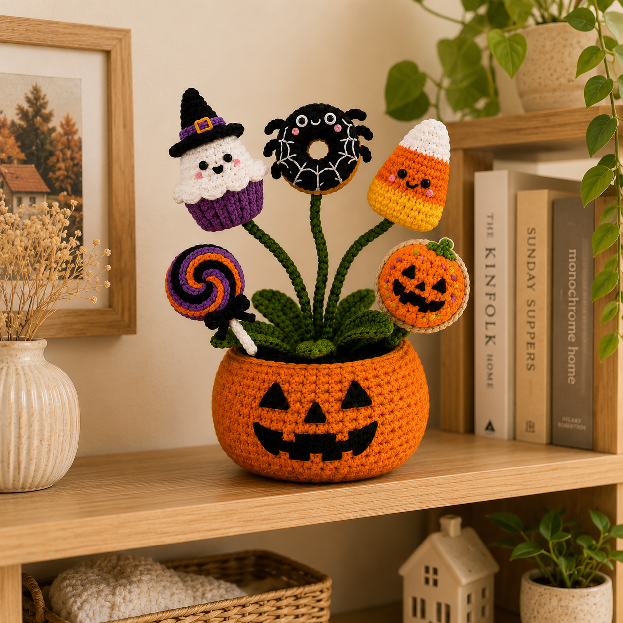 Handmade Crochet Halloween Treats Pumpkin Pot