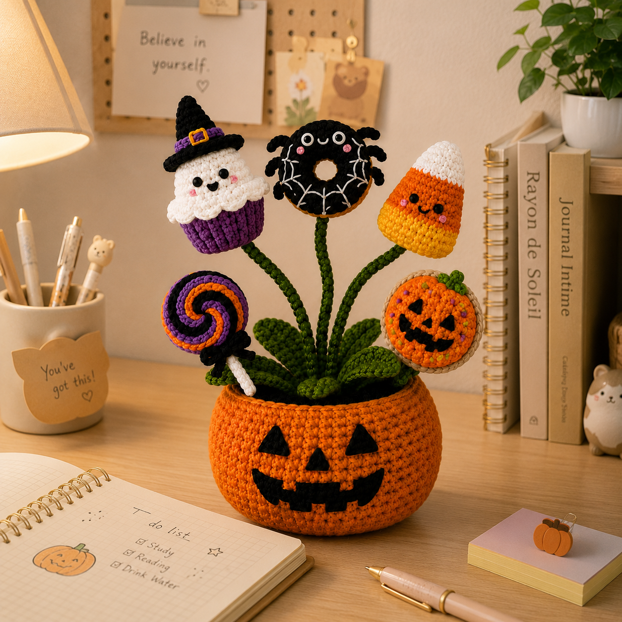 Handmade Crochet Halloween Treats Pumpkin Pot
