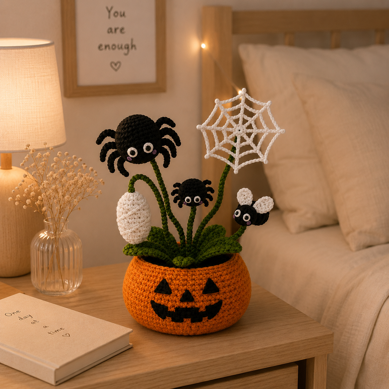 Handmade Crochet Spider Halloween Pumpkin Pot