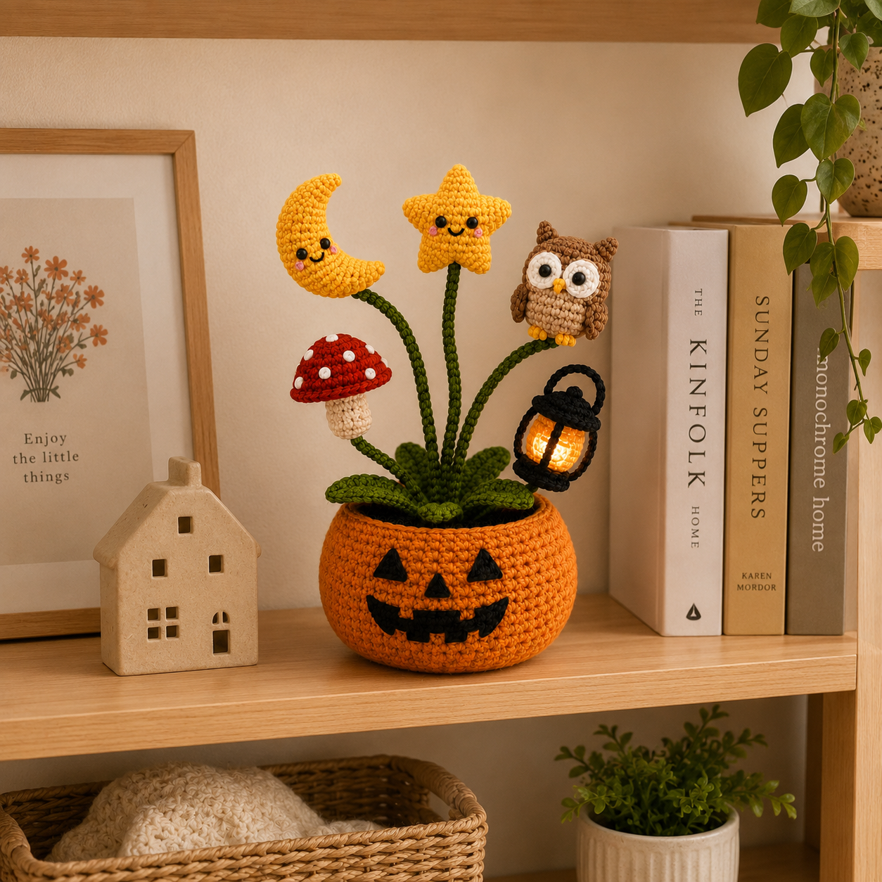 Handmade Crochet Night Sky Halloween Pumpkin Pot