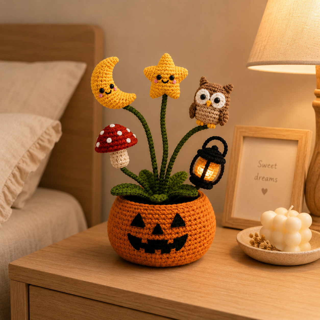 Handmade Crochet Night Sky Halloween Pumpkin Pot
