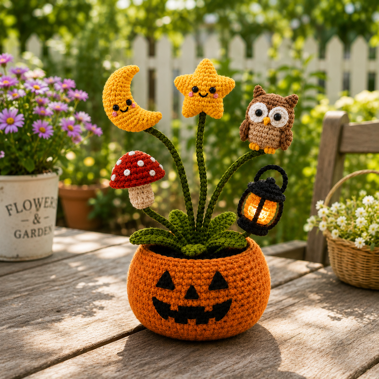 Handmade Crochet Night Sky Halloween Pumpkin Pot