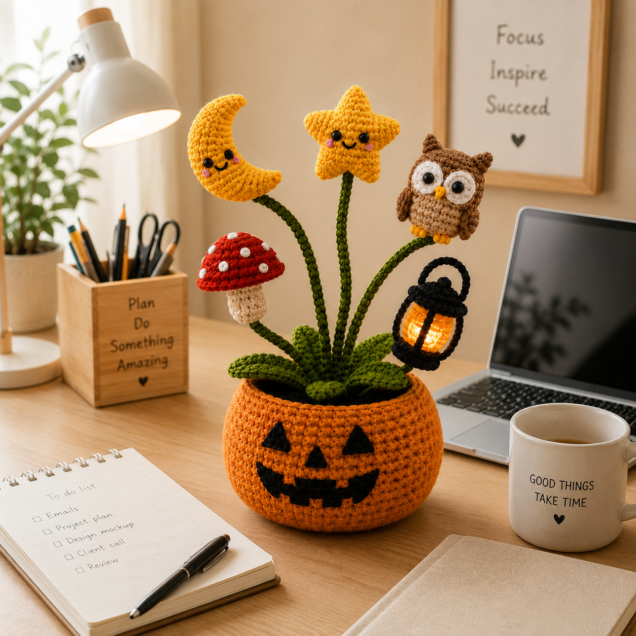 Handmade Crochet Night Sky Halloween Pumpkin Pot
