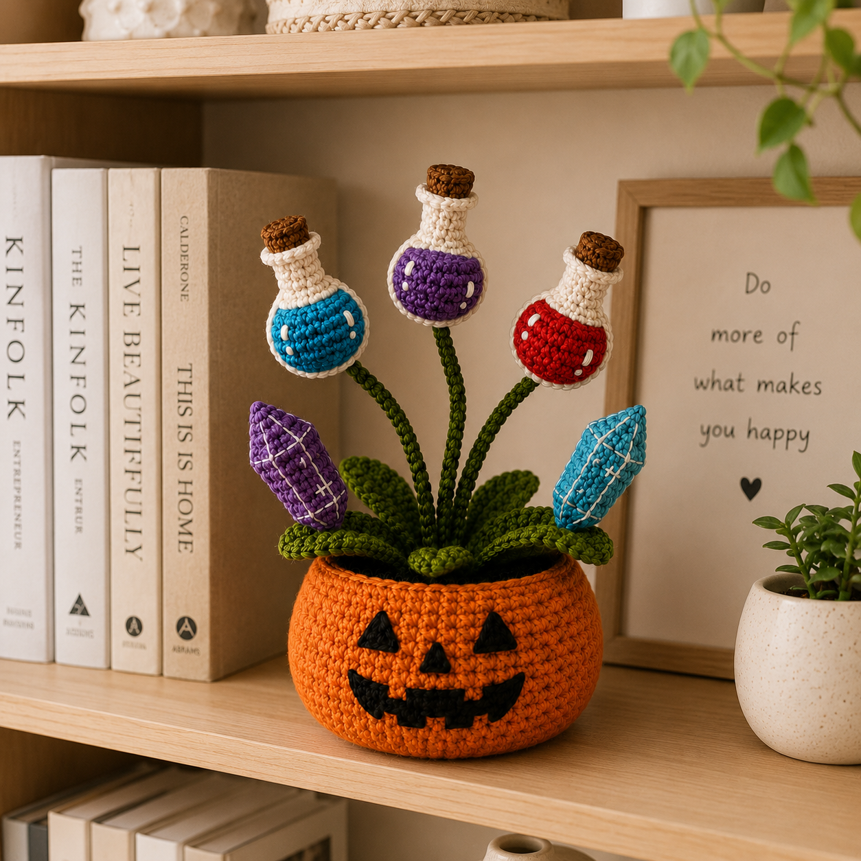 Handmade Crochet Magic Potion Halloween Pumpkin Pot