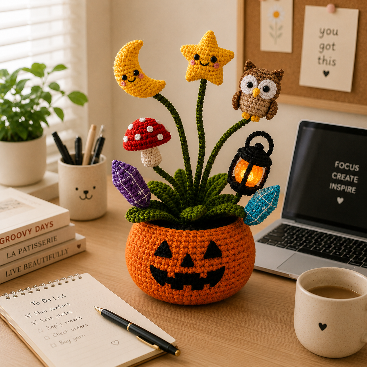 Handmade Crochet Magic Potion Halloween Pumpkin Pot