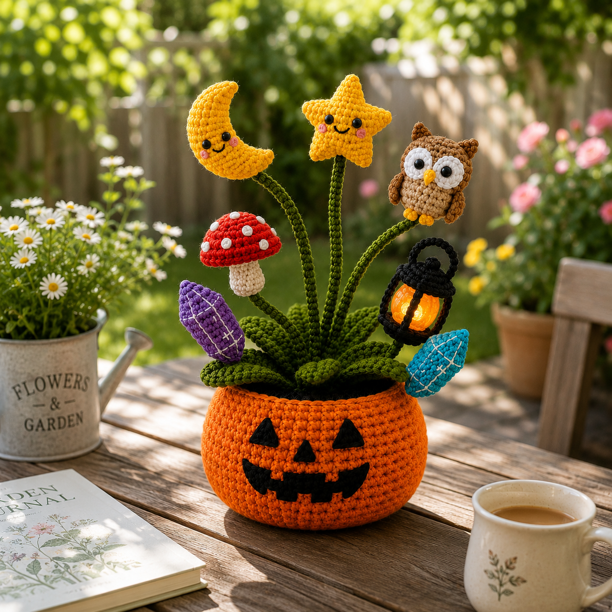 Handmade Crochet Magic Potion Halloween Pumpkin Pot