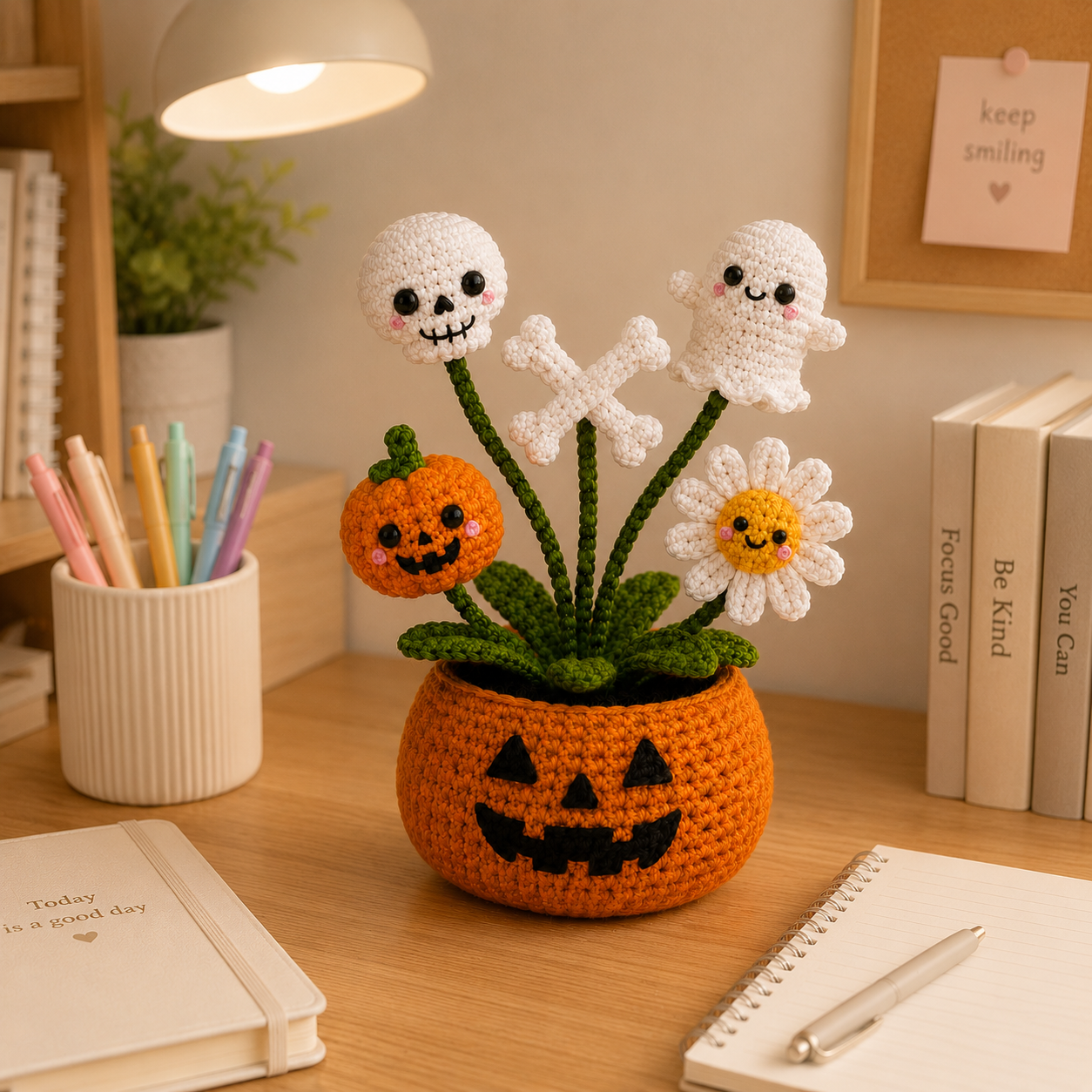 Handmade Crochet Skull & Ghost Halloween Pumpkin Pot