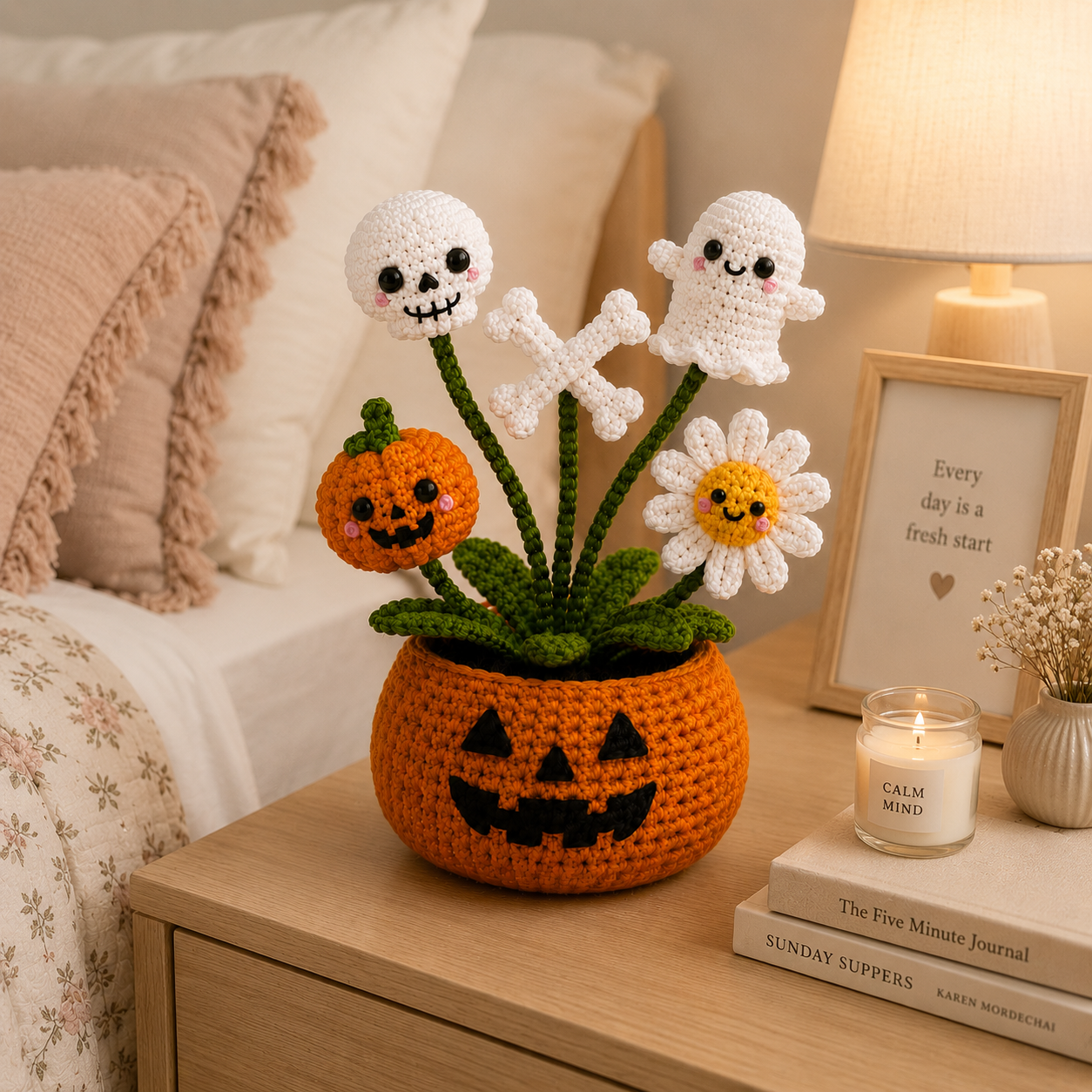Handmade Crochet Skull & Ghost Halloween Pumpkin Pot