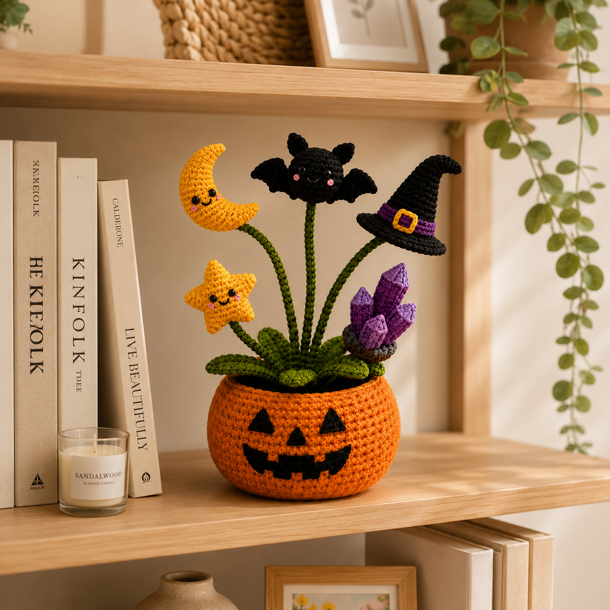 Handmade Crochet Night Magic Halloween Pumpkin Pot