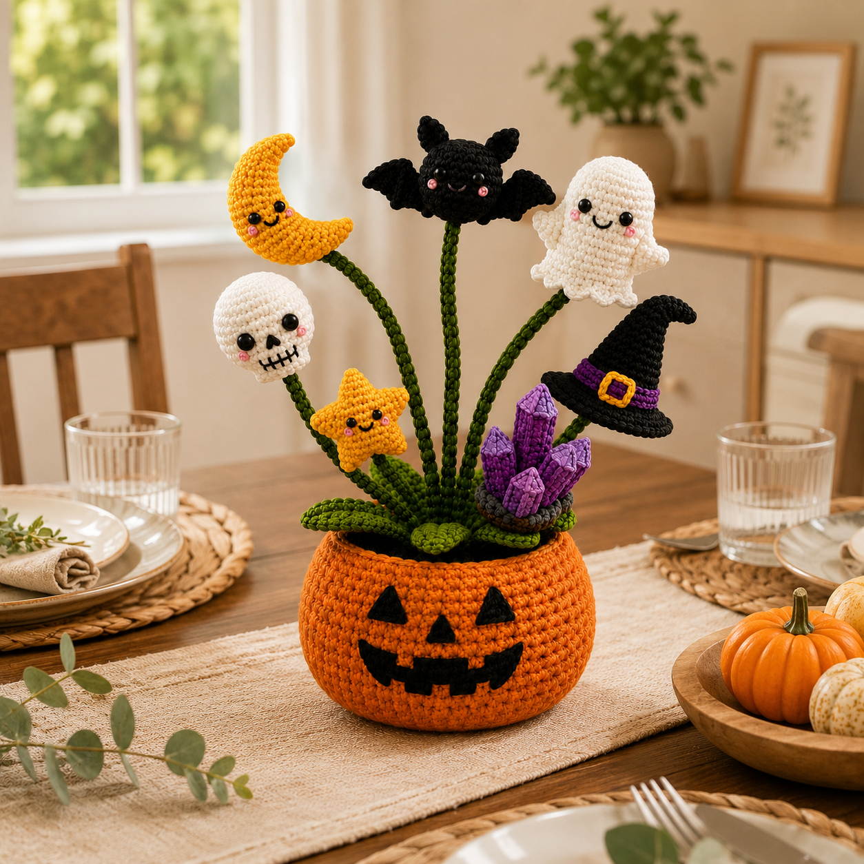 Handmade Crochet Night Magic Halloween Pumpkin Pot