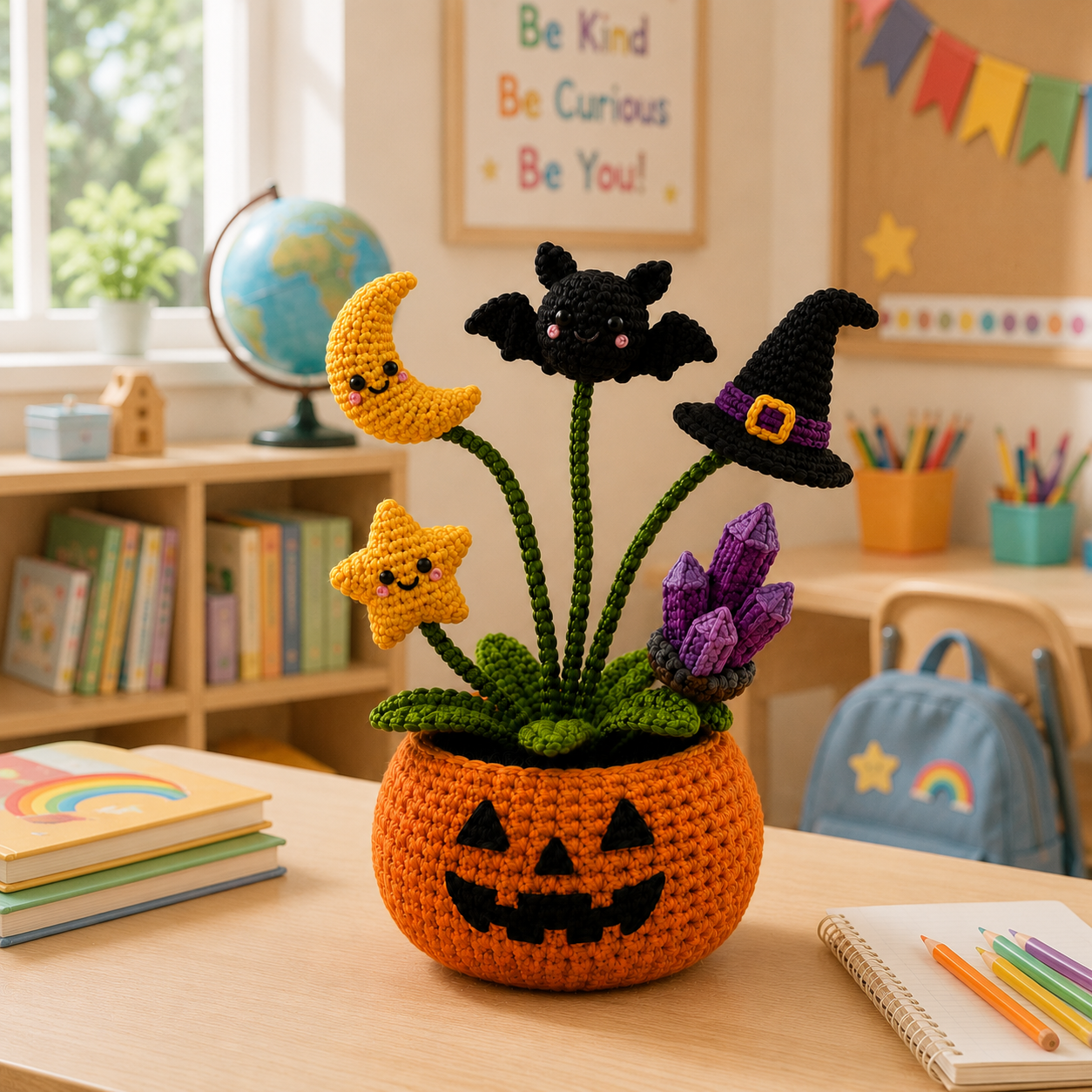 Handmade Crochet Night Magic Halloween Pumpkin Pot