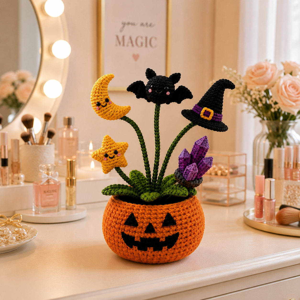 Handmade Crochet Night Magic Halloween Pumpkin Pot