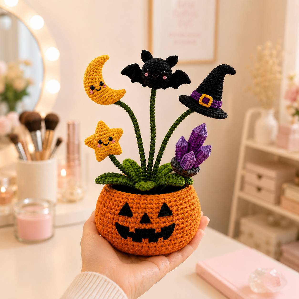 Handmade Crochet Night Magic Halloween Pumpkin Pot