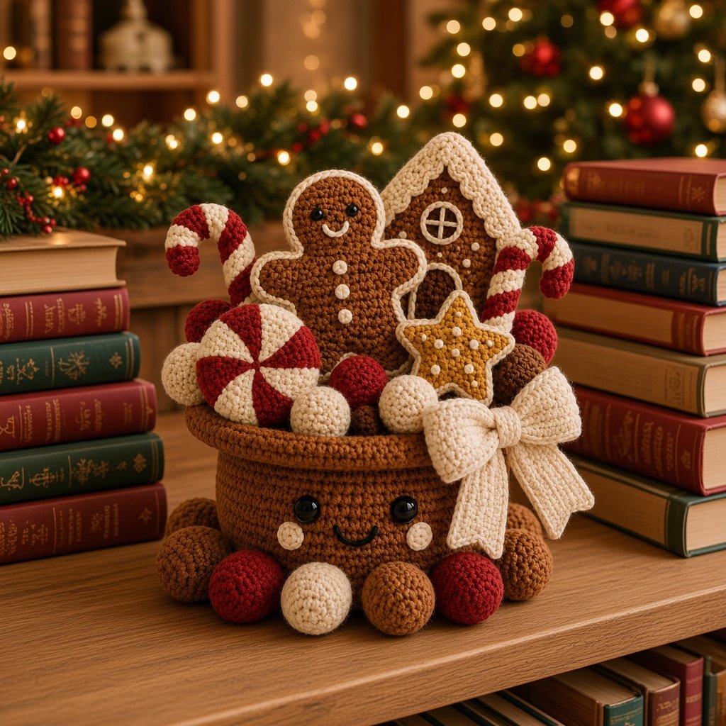 Handmade Crochet Christmas Gingerbread Pot - Festive Holiday Decor