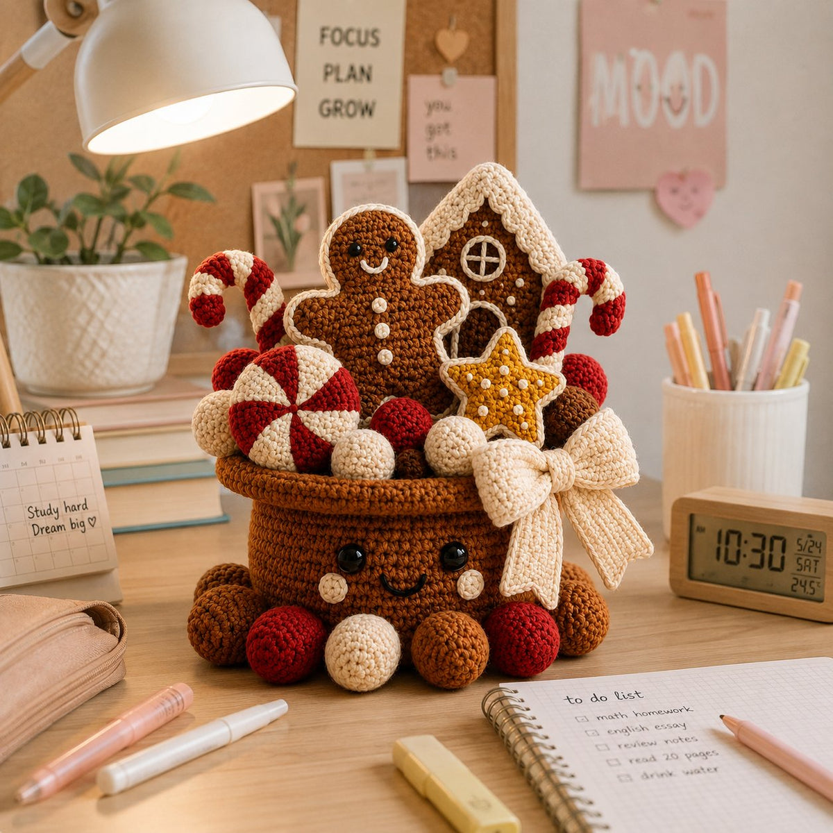 Handmade Crochet Christmas Gingerbread Pot - Festive Holiday Decor