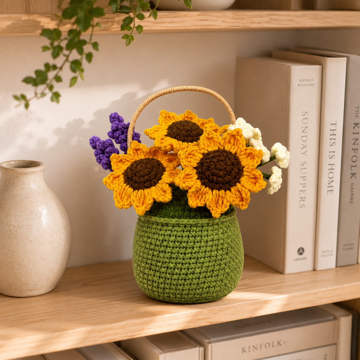 Handmade Crochet Sunflower Basket – Amigurumi Flower Arrangement, Forever Floral Home Decor & Gift for Mom