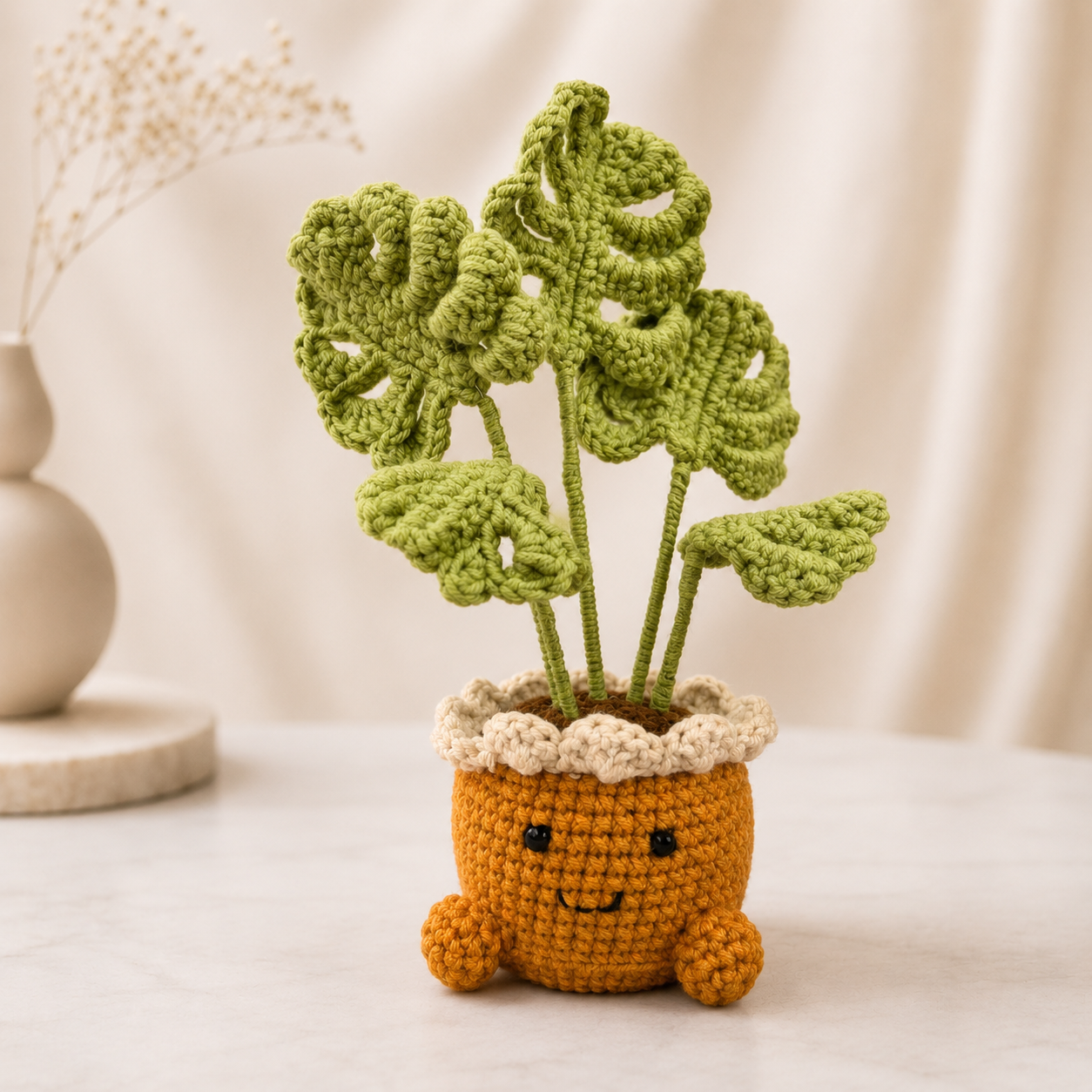 Handmade Crochet Monstera Plant in Cute Pot | Amigurumi Desk Decor