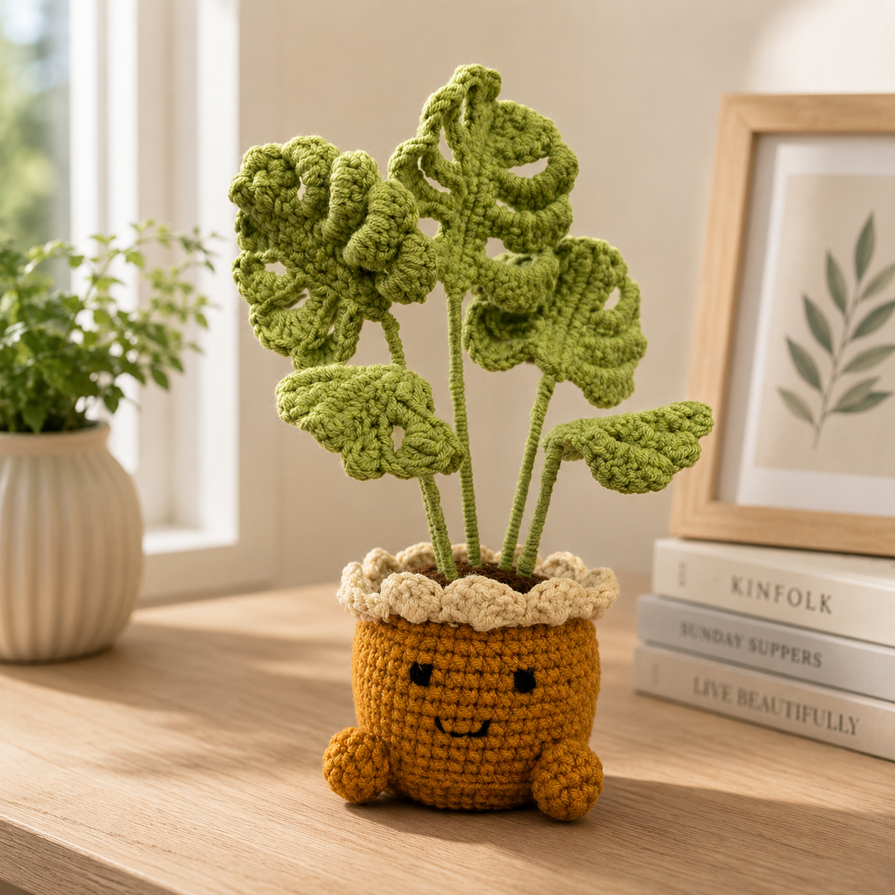 Handmade Crochet Monstera Plant in Cute Pot | Amigurumi Desk Decor