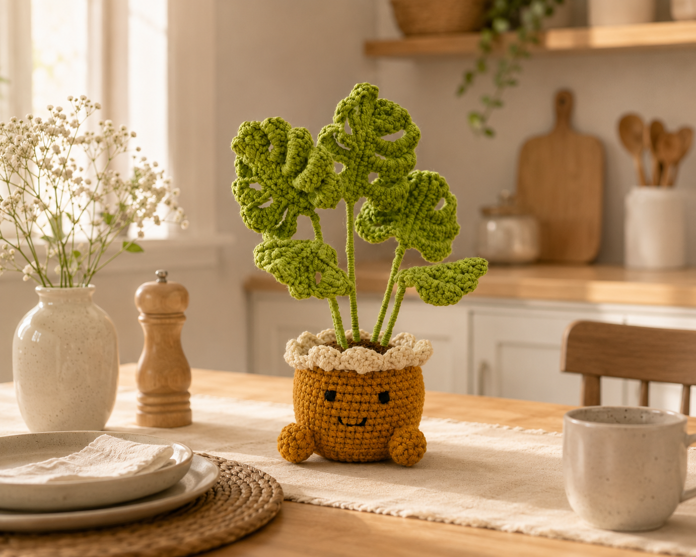 Handmade Crochet Monstera Plant in Cute Pot | Amigurumi Desk Decor