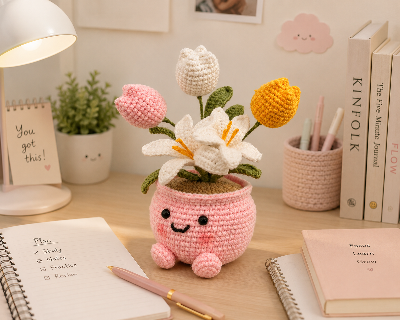 Handmade Crochet Lily & Tulip Flower Pot | Cute Amigurumi Floral Arrangement