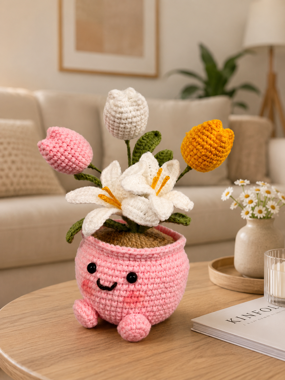 Handmade Crochet Lily & Tulip Flower Pot | Cute Amigurumi Floral Arrangement