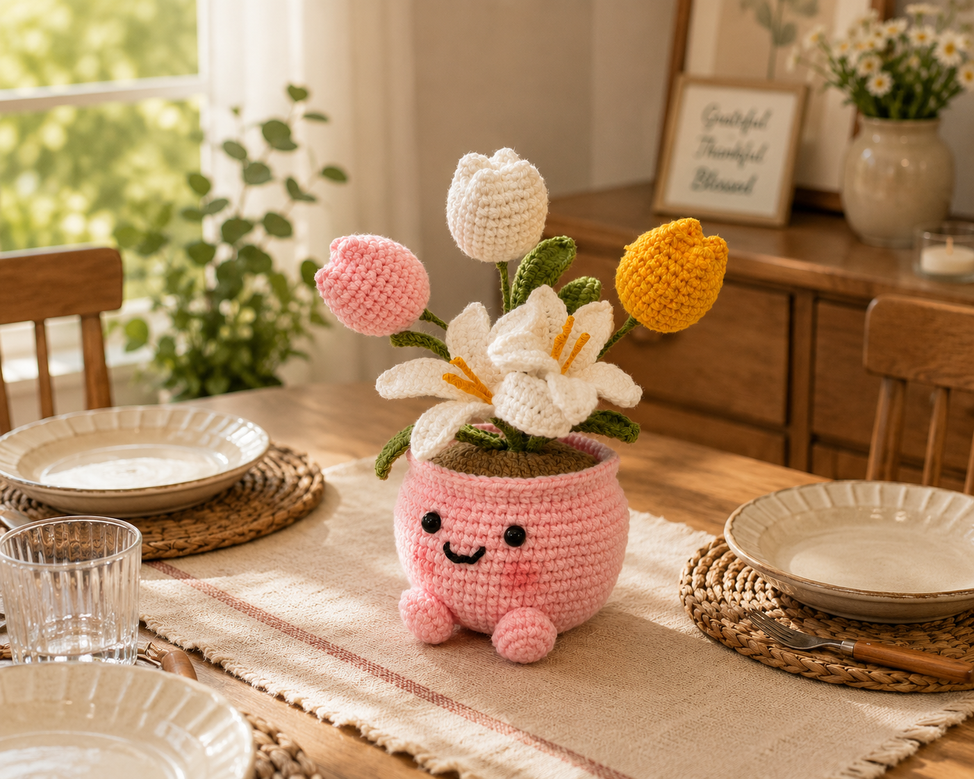 Handmade Crochet Lily & Tulip Flower Pot | Cute Amigurumi Floral Arrangement