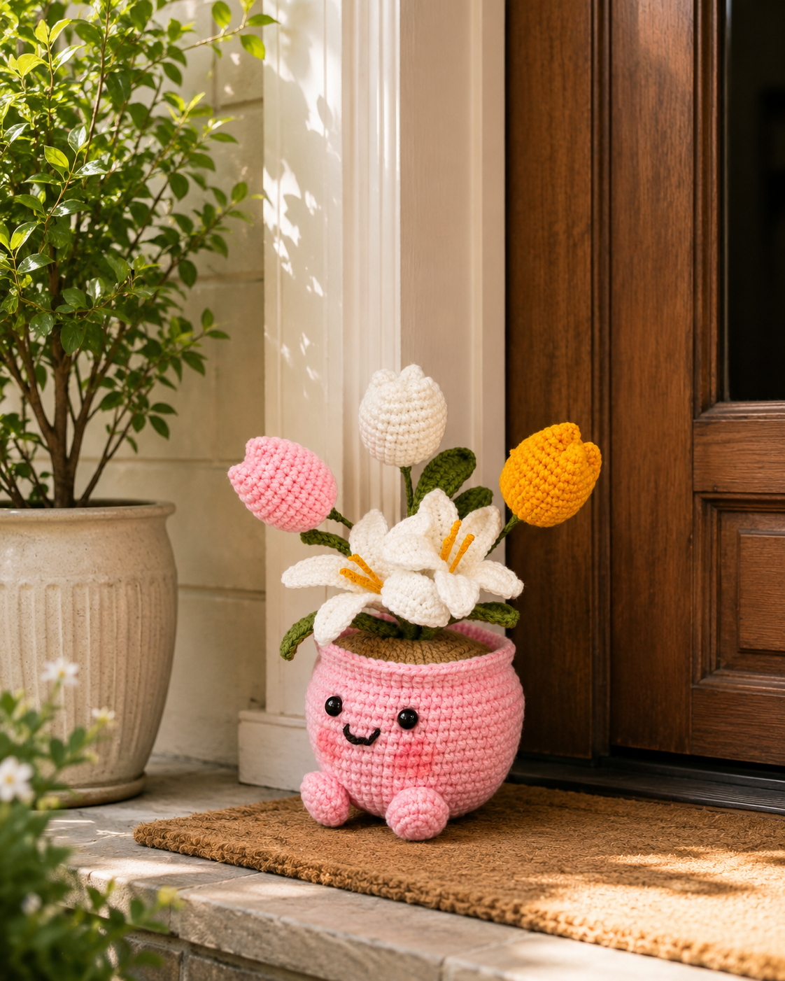 Handmade Crochet Lily & Tulip Flower Pot | Cute Amigurumi Floral Arrangement