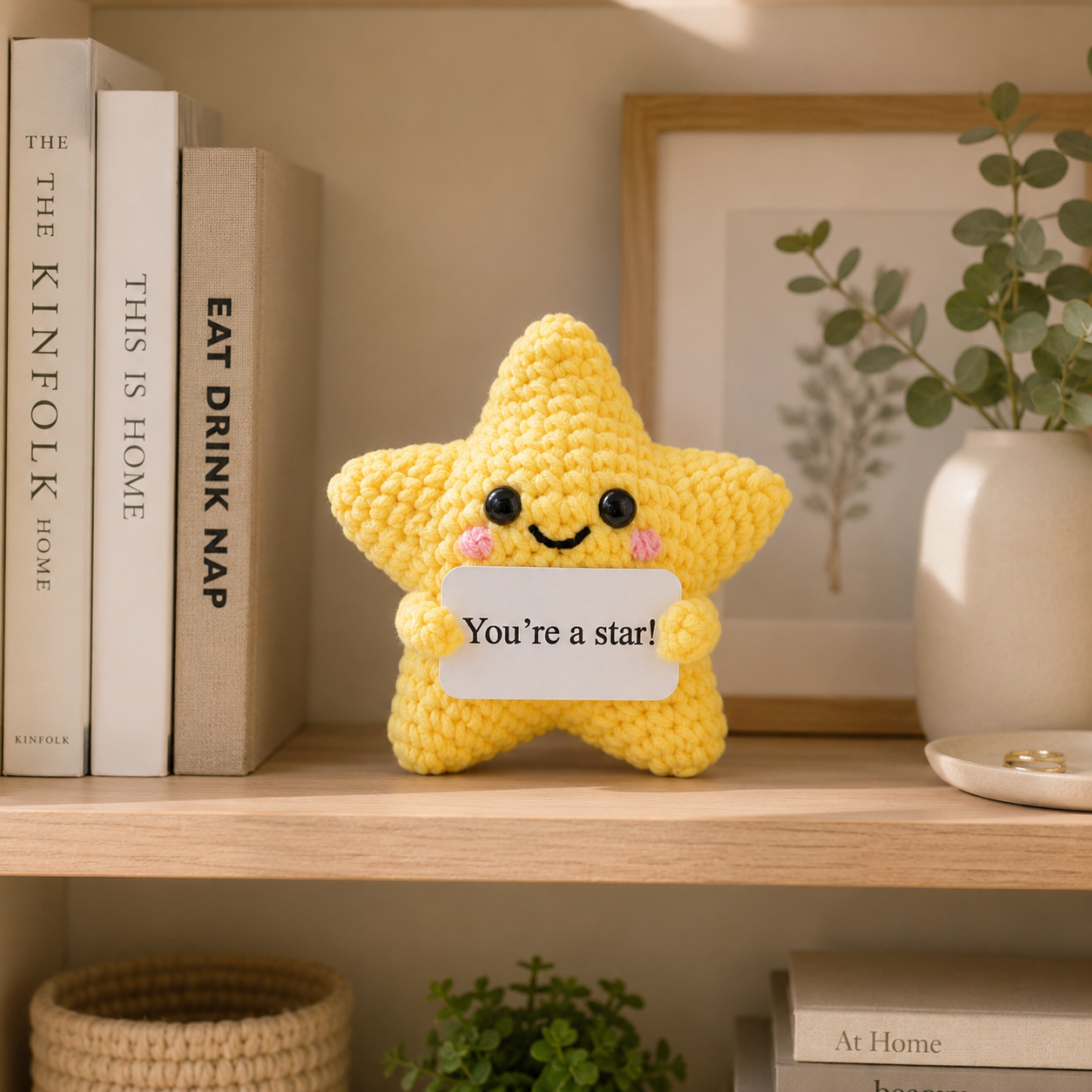 Handmade Crochet Star Plush with Encouragement Card – "You're a Star!" Positive Gift
