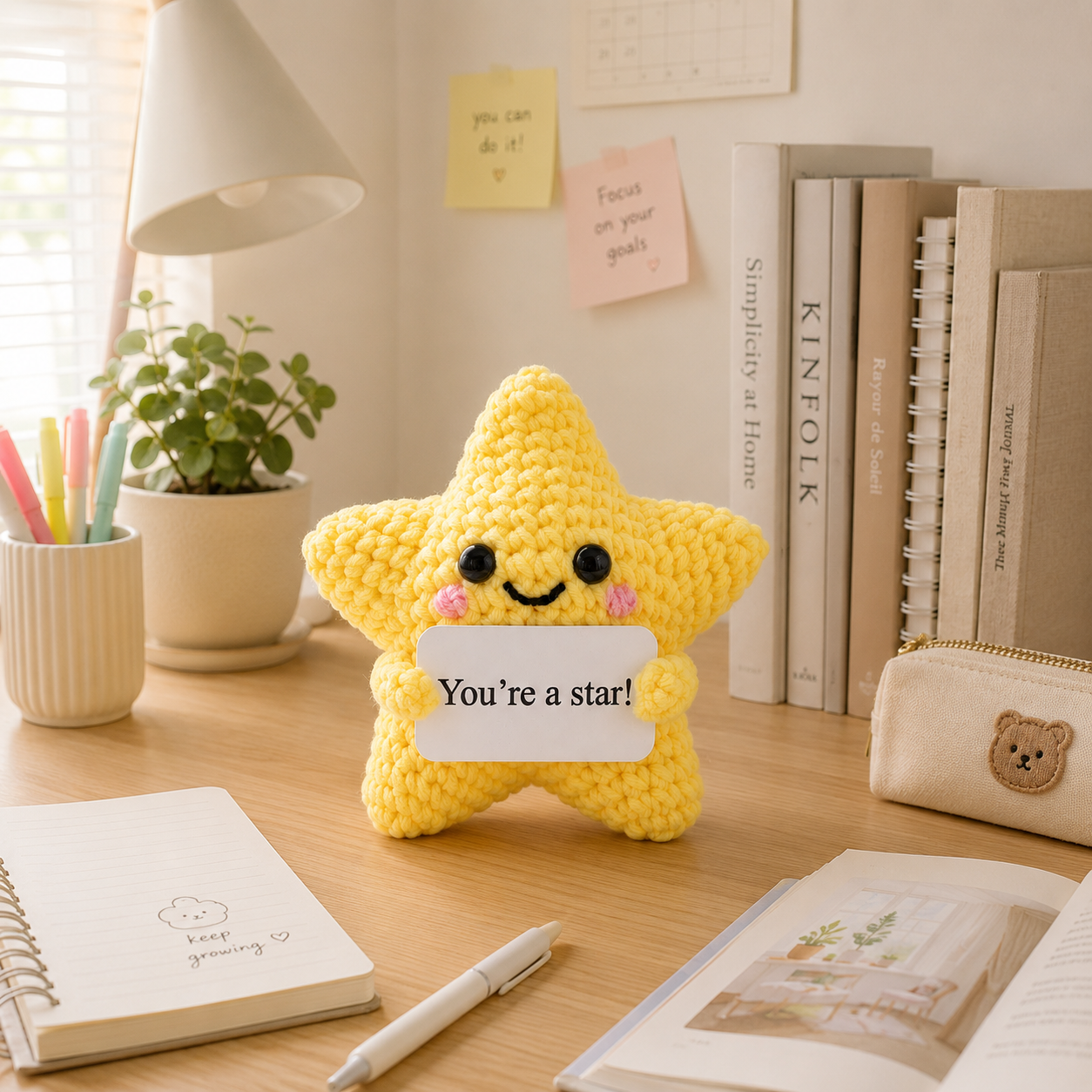 Handmade Crochet Star Plush with Encouragement Card – "You're a Star!" Positive Gift