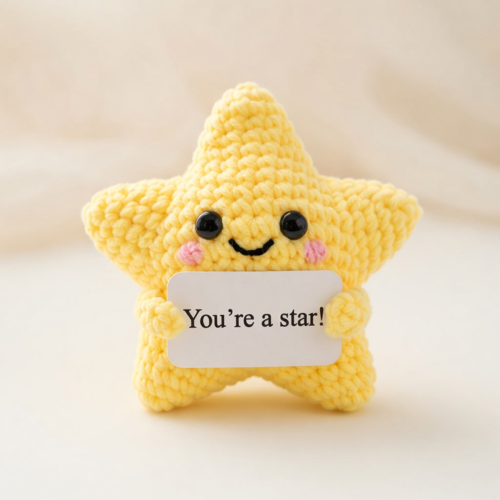 Handmade Crochet Star Plush with Encouragement Card – "You're a Star!" Positive Gift