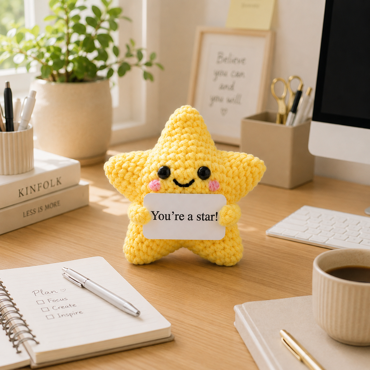 Handmade Crochet Star Plush with Encouragement Card – "You're a Star!" Positive Gift