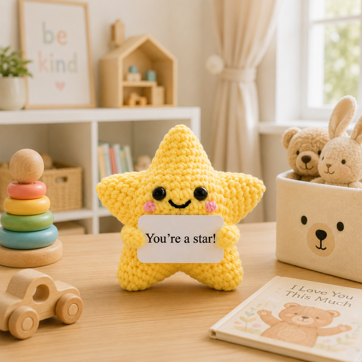 Handmade Crochet Star Plush with Encouragement Card – "You're a Star!" Positive Gift