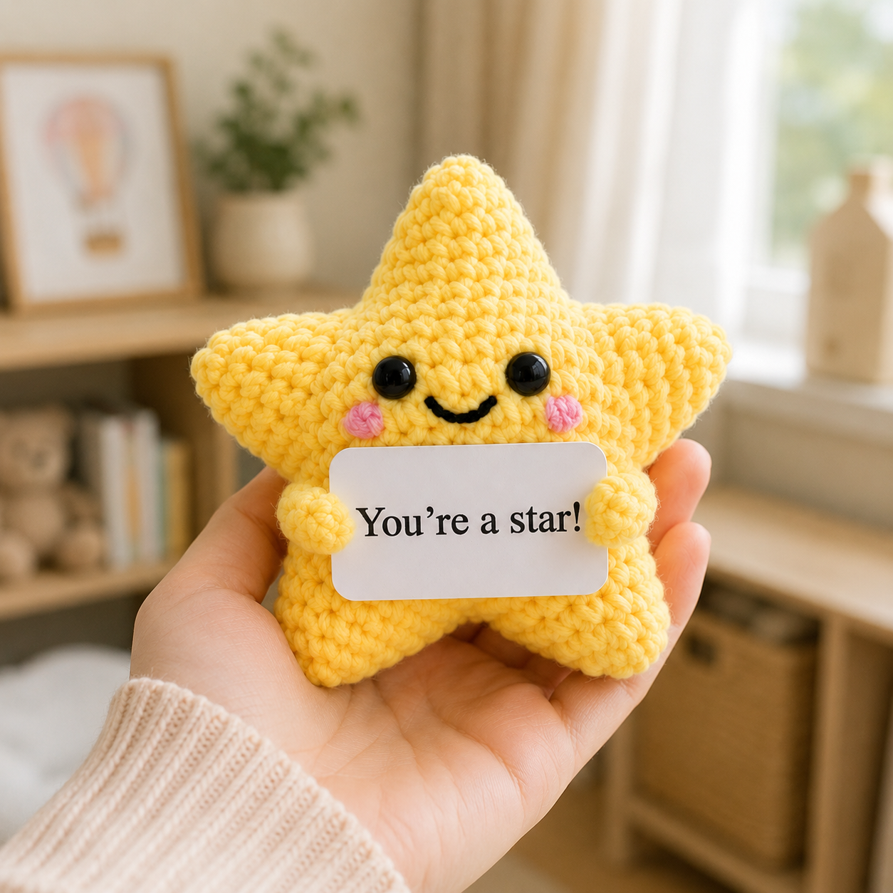 Handmade Crochet Star Plush with Encouragement Card – "You're a Star!" Positive Gift