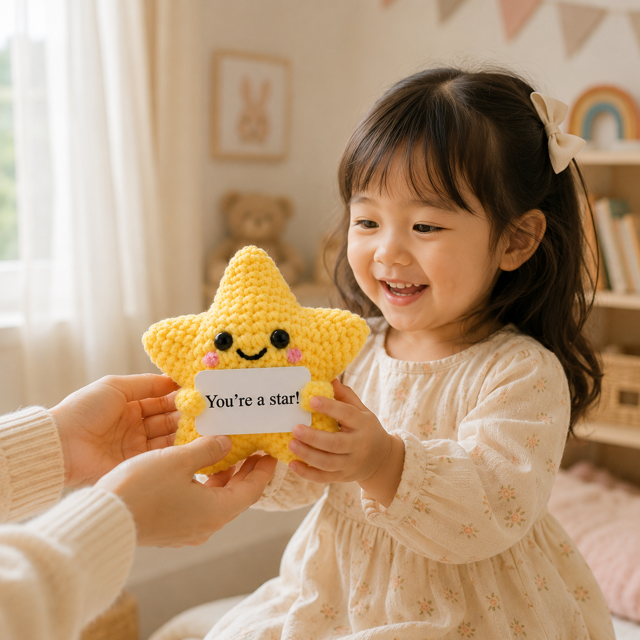 Handmade Crochet Star Plush with Encouragement Card – "You're a Star!" Positive Gift
