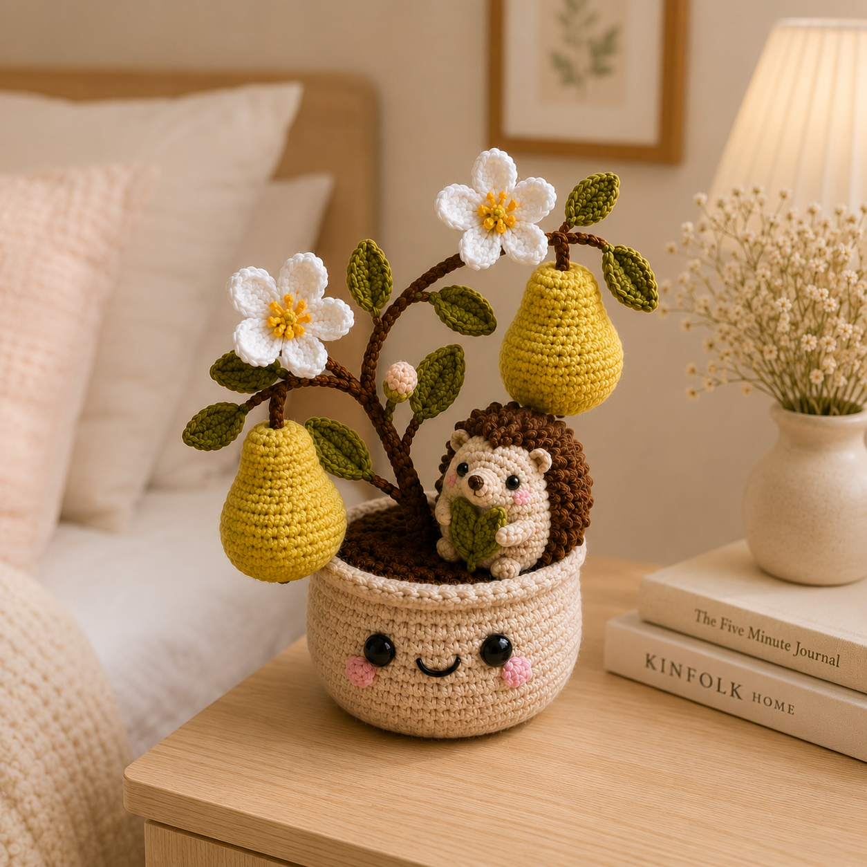 Handmade Crochet Hedgehog Pear Tree Pot – Cute Amigurumi Hedgehog Deco