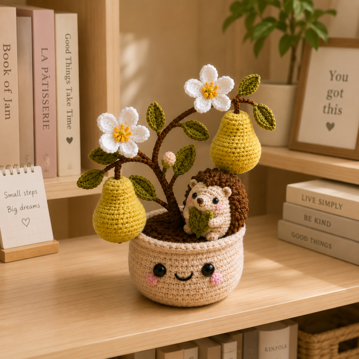 Handmade Crochet Hedgehog Pear Tree Pot – Cute Amigurumi Hedgehog Deco