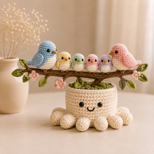 Crochet Bird Family Tree – Handmade Family of Birds Decor